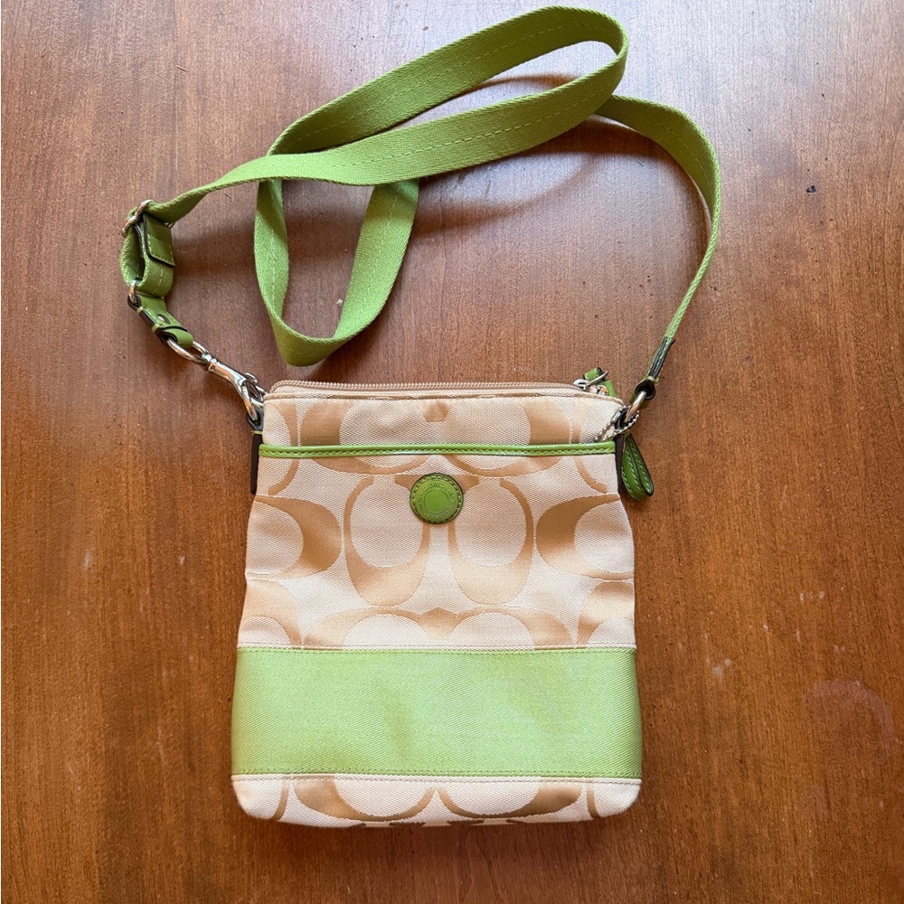 Green and Tan Coach Crossbody Bag